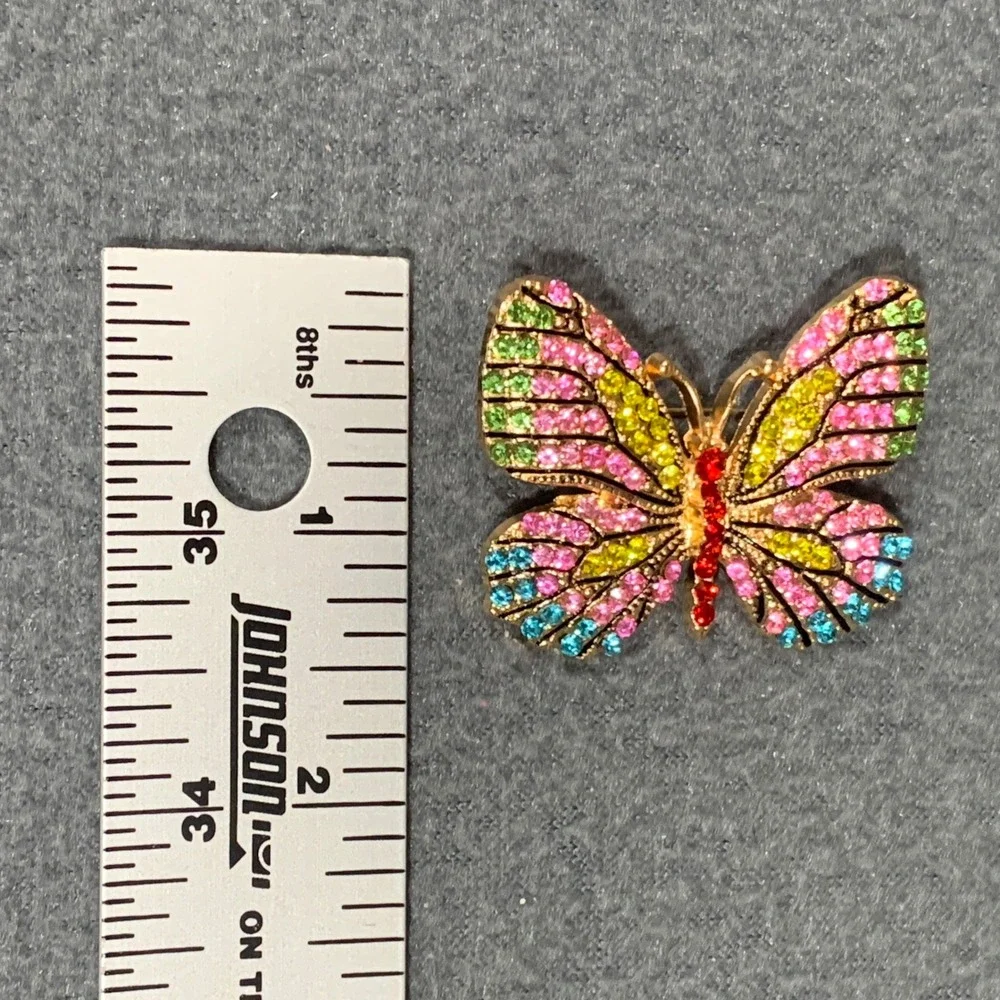 Butterfly Rhinestone Brooch Pin Pink Yellow Green Blue Rainbow Sparkle Fairycore